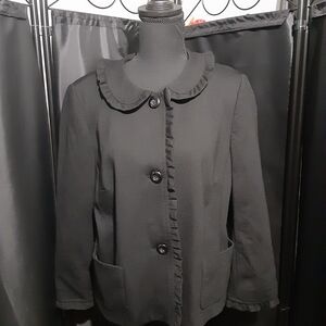 Talbots Black Ruffle ScallopeTrim Collar  Blazer Women's Size 12 Cottage Prarie